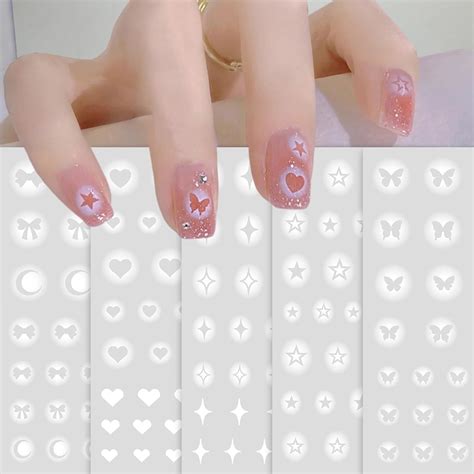 5 Sheets White Butterfly Nail Art Stickers 3d Self Adhesive