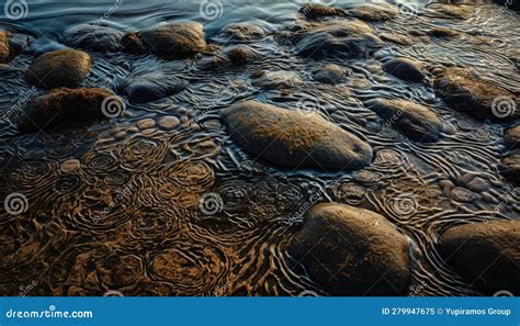 Smooth Pebbles On Wet Sand Rippled By Flowing Water Generated By Ai