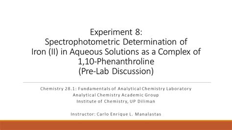 Chem 28 1 E8 Pre Lab Determination Of Iron II 1 10 Phenanthroline