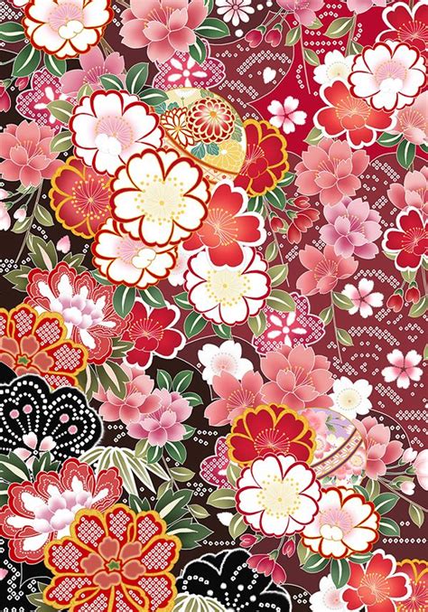 Japanese Flower And Leaf Pattern For Digital Printing