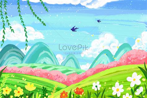 Scraper oil painting wind spring field landscape illustration illustration image_picture free ...