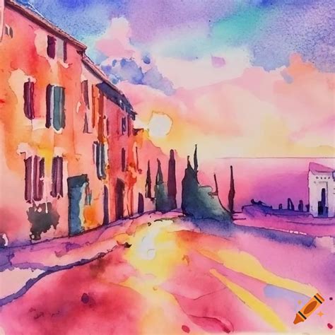 Watercolour Provence Pink And Redlight Sun On Craiyon