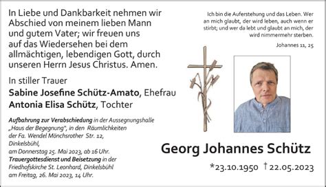 Traueranzeigen Von Georg Johannes Sch Tz Trauer Flz De