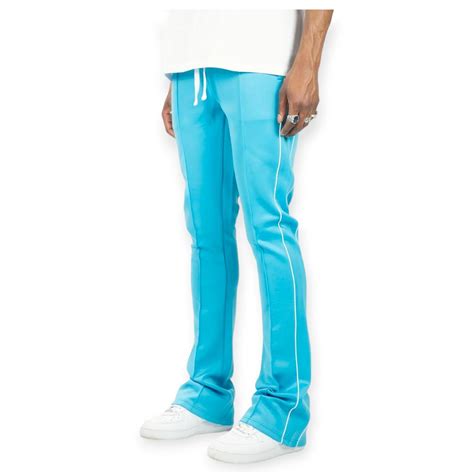 Rebel Minds Men Stacked Striped Track Pants Light Blue White