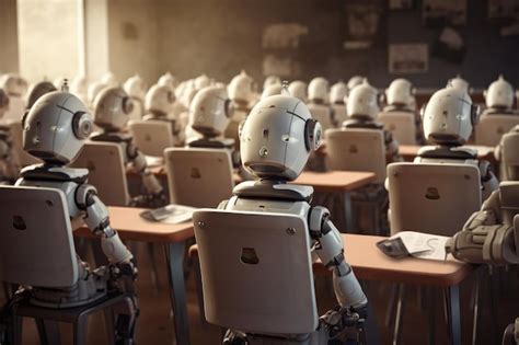 Premium Ai Image Robots Studying In The Future Back To School