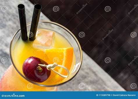 Sex On The Beach Cocktail In Glass On Wood Stock Photo Image Of Orange Peach 115589798