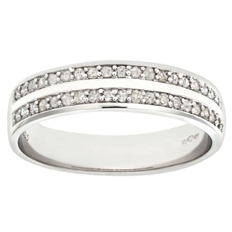 SPARKLD 9ct White Gold Quarter Carat Diamond Double Row Pave Set