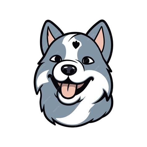 Premium Vector Cute Cartoon Husky Dog Head Icons Smiling And Sticking