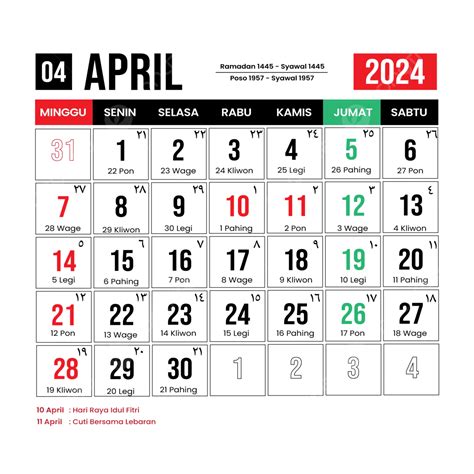 Calendario De Abril 2024 Plantilla Simple Moderna Vector Png Dibujos