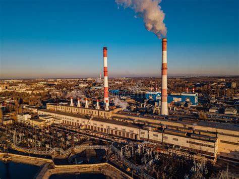 Thermal Power Plant Aerial View From Drone Of Large Industrial Area