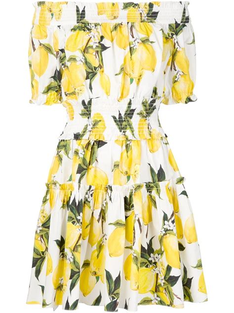 Dolce And Gabbana Lemon Print Dress In Yellow Lyst