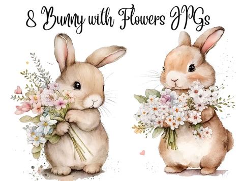 Bunnies With Flowers Jpgs Bunny Clipart Cute Bunny Commercial Use