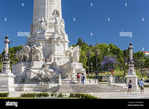 Portugal Lisbon Place Marques De Pombal Monument And Statue Of The