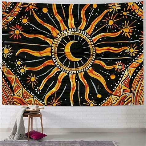 Nawypu Burning Sun Golden Tapestry Bedroom Aesthetic Zodiac Mandala