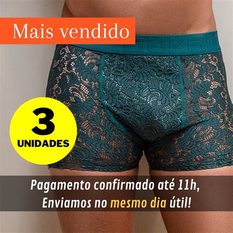 Cueca Boxer Renda KIT 3 Box Masculina Sexy Erótica Escorrega o Preço