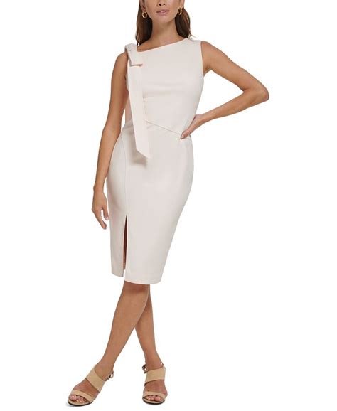 Calvin Klein Womens Sleeveless Bow Shoulder Scuba Crepe Sheath Dress