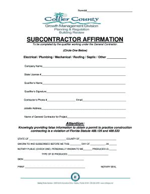 Collier County Subcontractor Form - Fill and Sign Printable Template Online