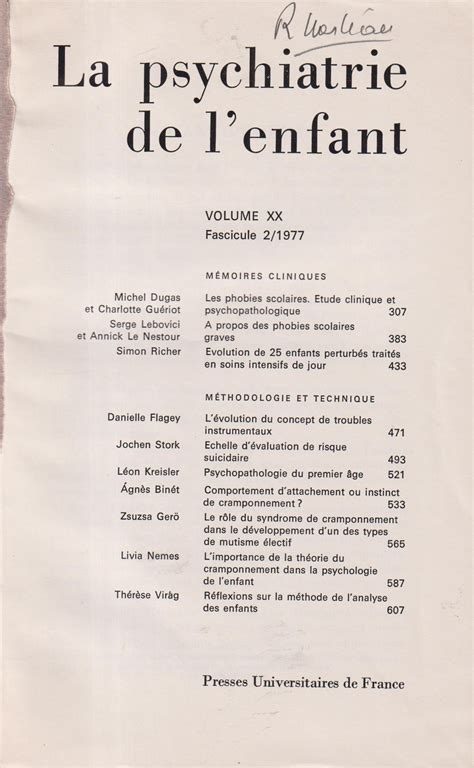 La Psychiatrie de l Enfant Volume XX N 2 by Dugas Guériot