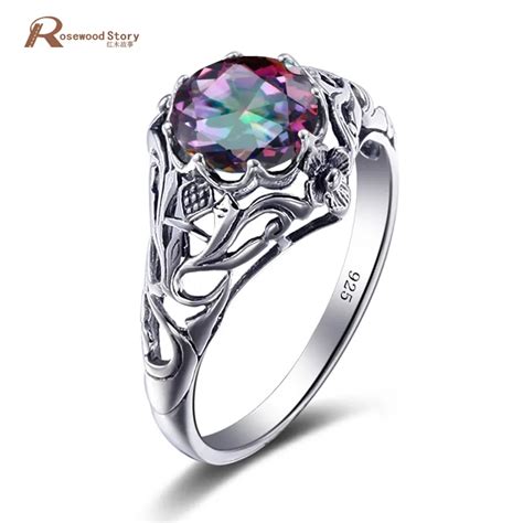 Luxury Cocktail Ring Vintage Rainbow Fire Mystic Created Topaz Ring