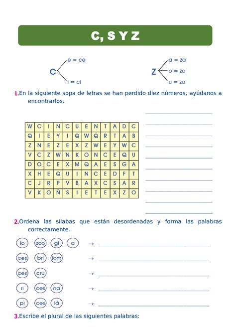 Palabras Con La C S Z Para Segundo Grado De Primaria 1 En La Siguiente Sopa De Letras Se Han