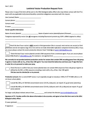 Fillable Online Pharmacy Wsu Lentiviral Vector Production Request Form