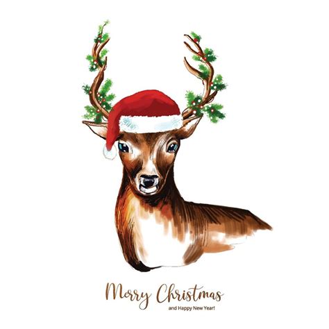 Cute Deer For Merry Christmas Celebration Card On White Background