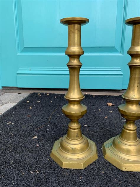 Pair Of 19th Century English Brass Candlesticks For Sale At 1stdibs