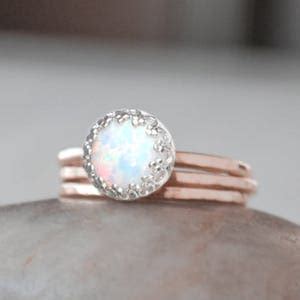 Rose Gold Opal Ring Set In K Rose Gold Filled Opal Ring With Two