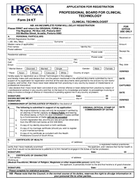 Fillable Online Hpcsa Co PROFESSIONAL BOARD FOR CLINICAL Fax Email