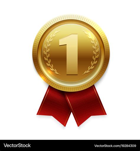 Winner Gold Medal With Red Ribbons Isolated On Vector Image