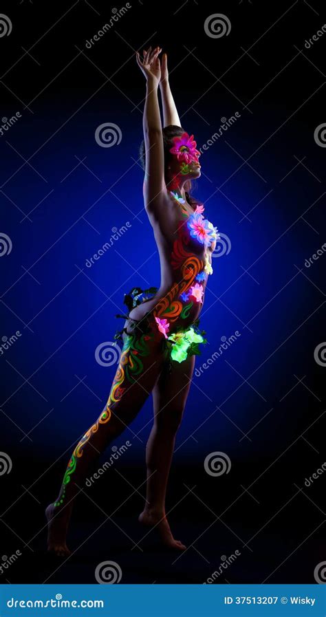 Beautiful Naked Woman With Luminous UV Makeup Stock Image Image Of Adult Neon 37513207
