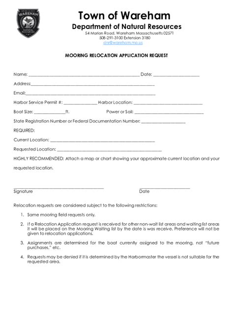 Fillable Online Existing Mooring Relocation Request Form Fax Email