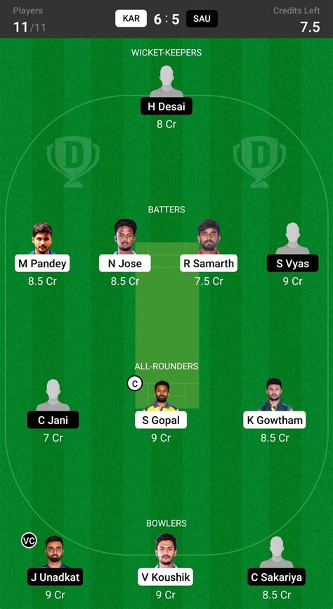 KAR Vs SAU Dream11 Prediction Fantasy Cricket Tips Today S Playing 11