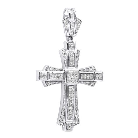 ItsHot Large Sterling Silver Men S Diamond Cross Pendant 1 14ct