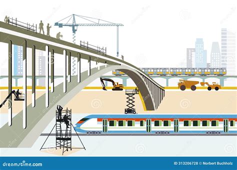 Rail Transport Bridge Construction In The Big City With Rapid Transit