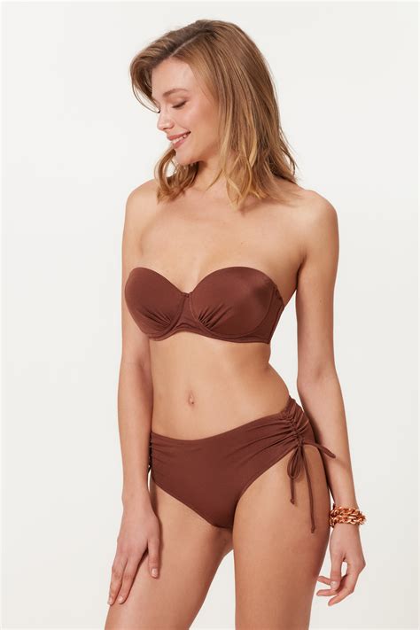 Kadın Straplez Kaplı Bikini Takımı Kahve