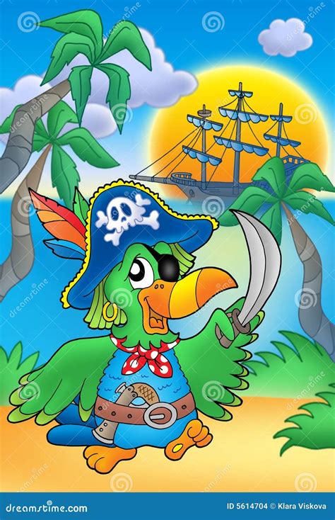 Perroquet De Pirate Avec Le Bateau Illustration Stock Illustration Du