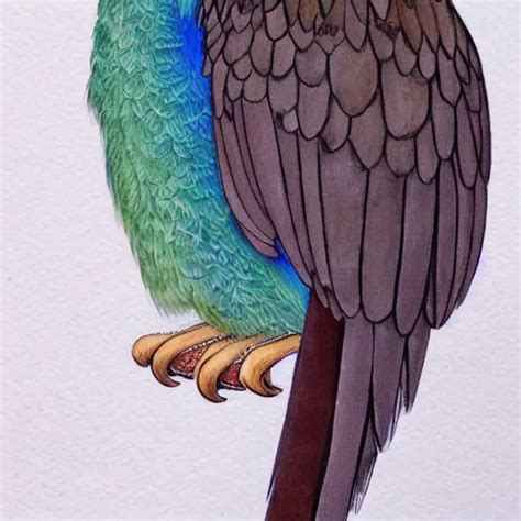 A Detailed Painting Of A Male Resplendant Quetzal On A Stable