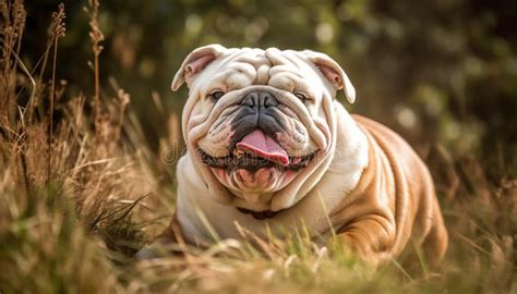 Cute Bulldog Puppy Sitting In Grass Playful And Pampered Generated By