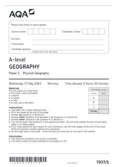 A Paper With The Words A Level Geography Written In Black And White On It