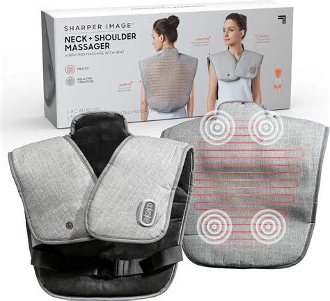 Sharper Image Heated Vibrating Massager For Neck Shoulder And Back Heating Pad For