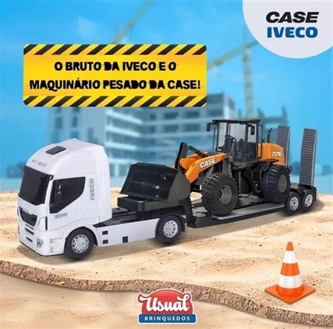 Brinquedo Caminhão Iveco Plataforma Pá Carregadeira Case R 109 em