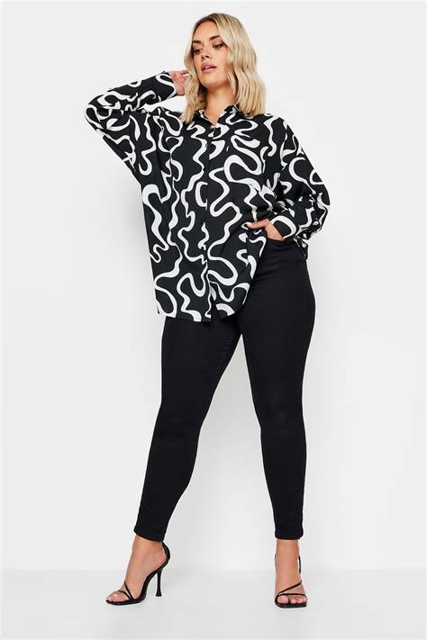 Yours Plus Size Black And White Abstract Squiggle Print Oversized Shirt