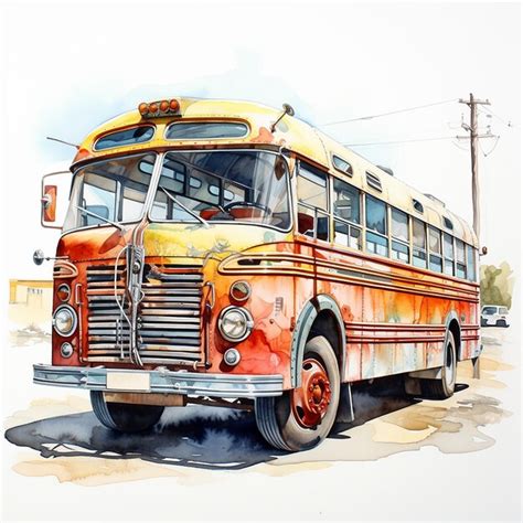 Premium Ai Image A Painting Of Bus Watercolor