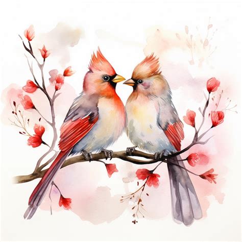 Premium Photo Couple Birds Valentines Day Watercolor