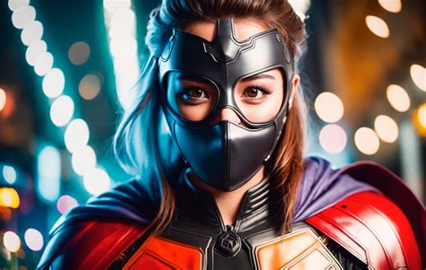 Premium Ai Image Portrait Of A Handsome Young Woman In Superhero Costume And Wearing A Mask