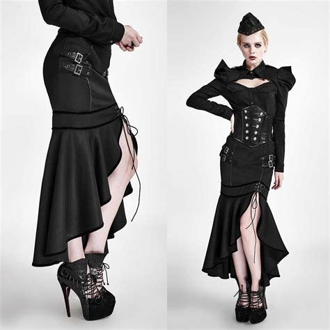 Punk Rave Black Uniform Slit Skirt Gothic Fishtail Rock Mit Schlitz