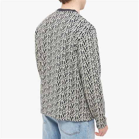 Stussy Long Sleeve Letter Stripe Crew T Shirt Black End Jp