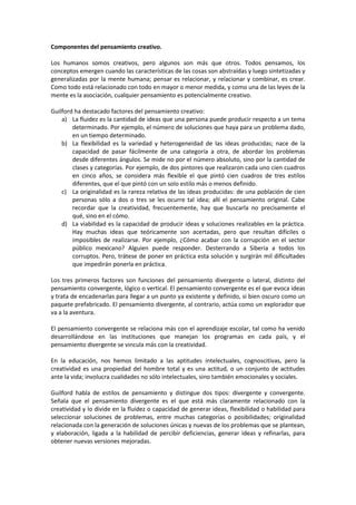 Lectura Guilford Componentes Del Pensamiento Creativo Pdf