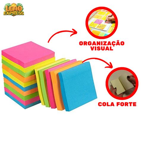 Kit Bloco De Notas Adesivo Post It Colorido X Mm Envio Imediato